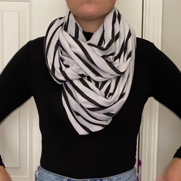 Accessories - Black and white striped soft infinity scarf